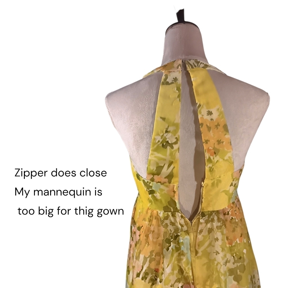 Vintage 1960s Floral Halter Prom Evening Gown With Taffeta Lining - Picture 3 of 10